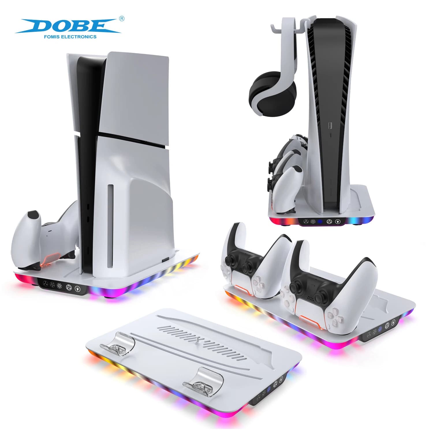 Per supporto sottile PS5/PS5 con stazione di raffreddamento a 3 livelli e LED RGB con caricabatterie Controller accessori Playstation 5 con 3 hub USB
