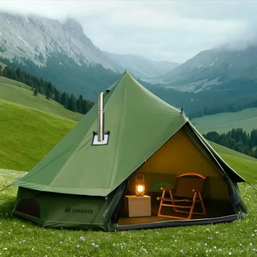 Tenda Yurt in Tela con Apertura per Stufa, Impermeabile, Lussuosa, per 4 Stagioni, per Campeggio Familiare all'Aperto, 100% Cotone, Verde, per Glamping