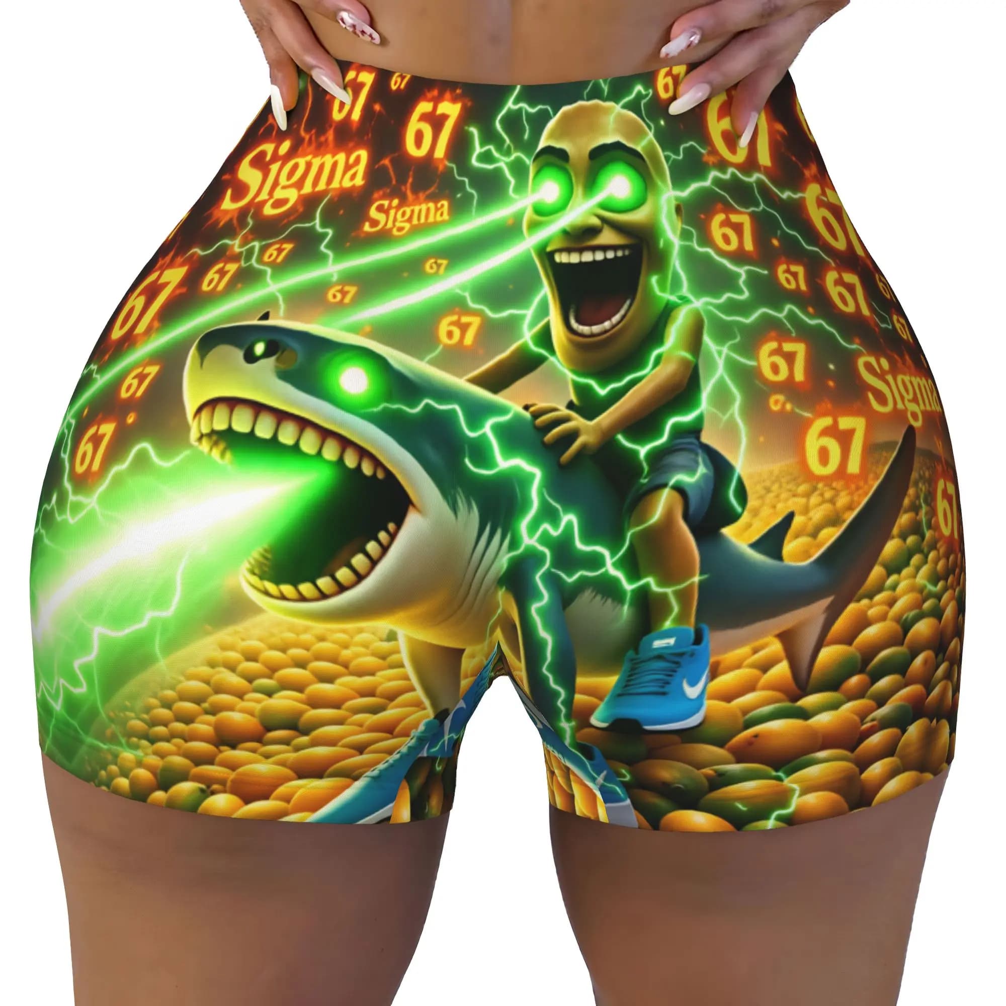 Custom Italian Brainrot 67 Tung Sahur Gym Volleyball Biker Shorts Women's Workout Yoga Shorts