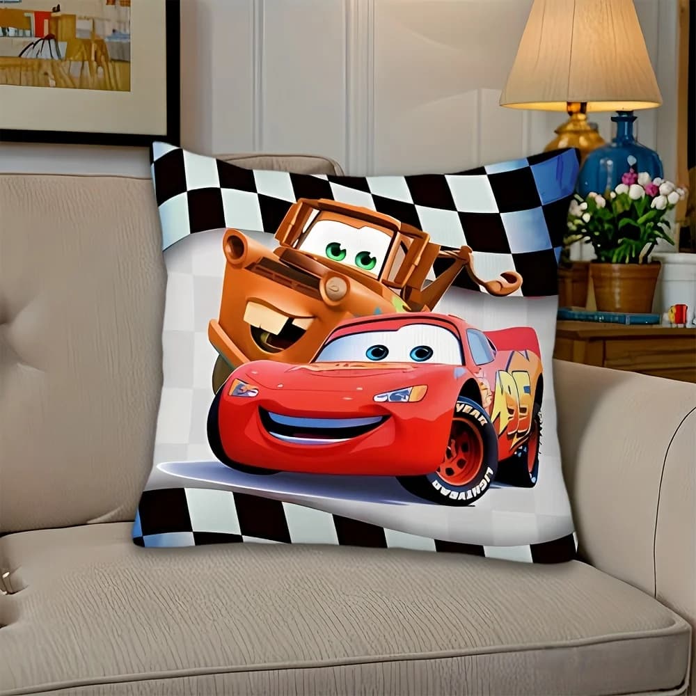 1 pillow case Disney Cars - Polyester with 2D front-back printing, design Lightning McQueen and Mater, perfect decorative gift for sofa