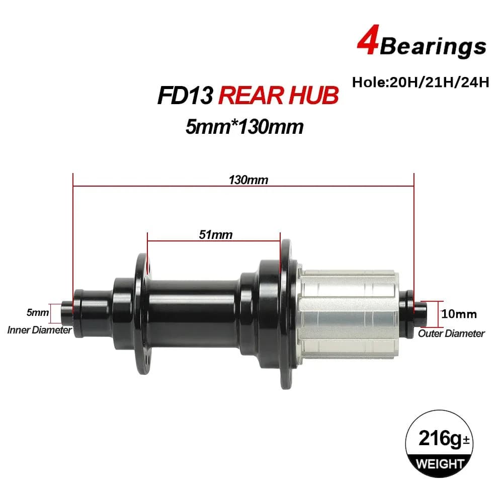 Accessori per mozzo bici da strada parti ruota libera Ultra leggero FD13 bici da strada V/freno per cerchione J-Bend 16/20/24 fori QR * 100mm QR * 130mm HG XDR