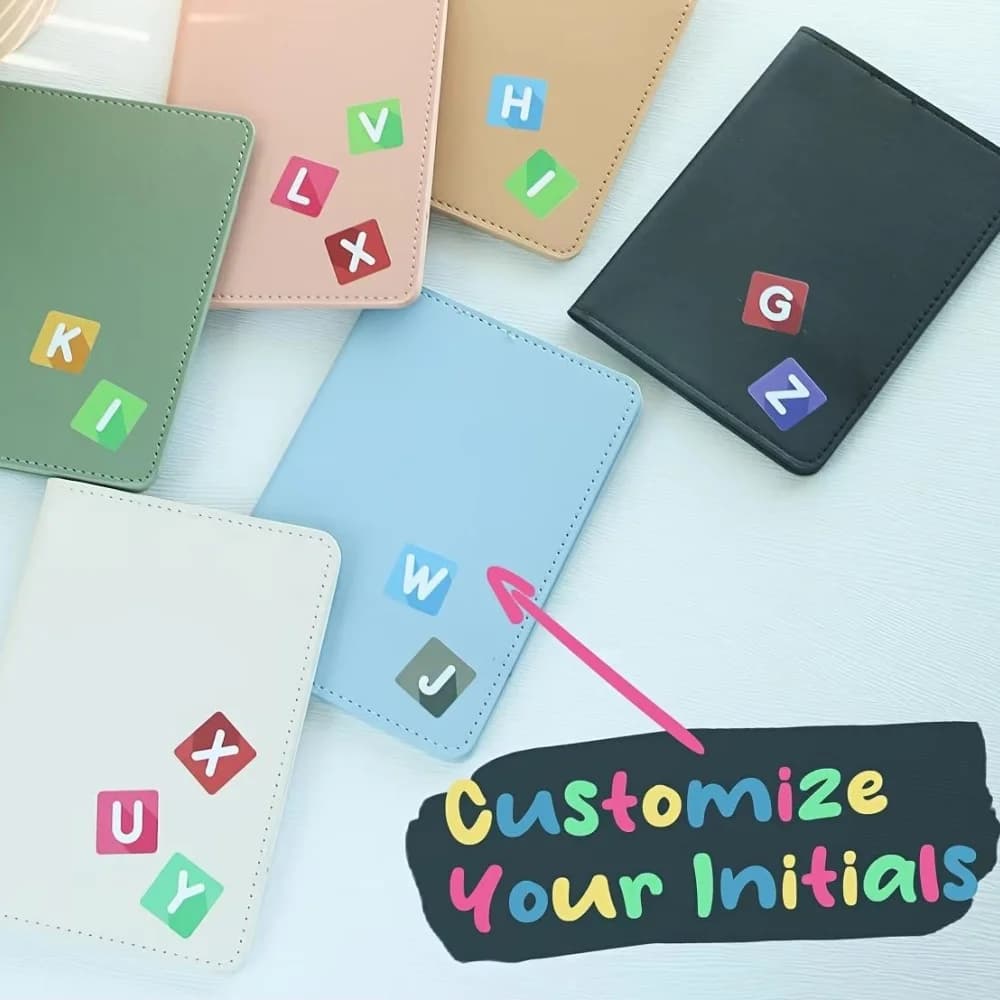 Personalized Custom Initial Matte PU Leather Passport Holder, Multi Card Slot Travel Document Vacation Gift