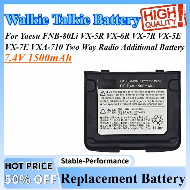 Batteria walkie-talkie portatile da 1500 mAh per Yaesu FNB-80Li VX-5R VX-6R VX-7R VX-5E VX-7E VXA-710 Batteria aggiuntiva per radio bidirezionale