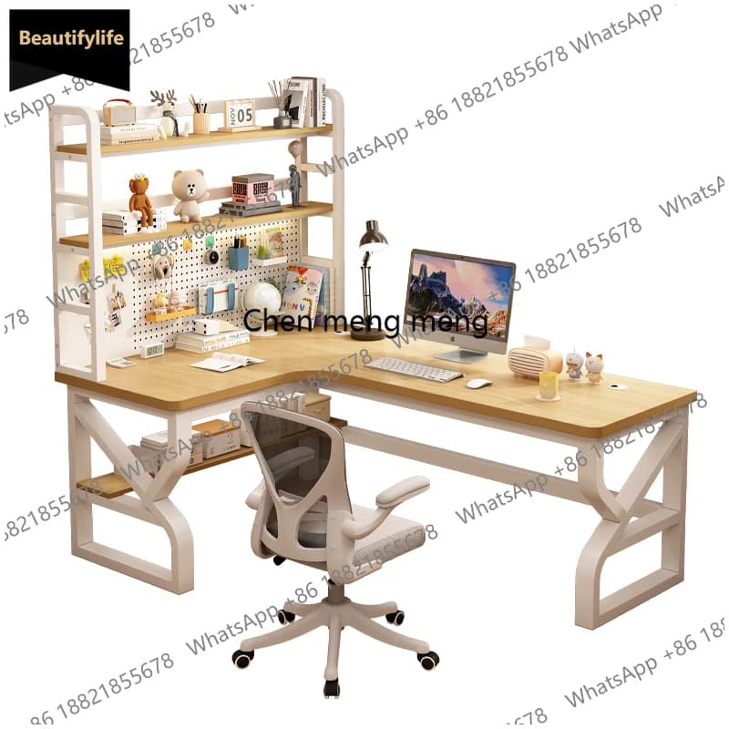 Scrivania angolare unica C139 bianca dal design gaming, comodino, scrivania da ufficio con contenitore, moderna, Mesa Ordenador, accessori per la casa