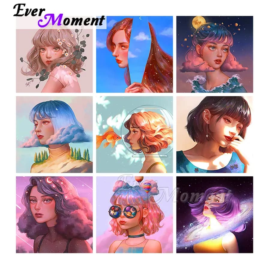 Ever Moment Pittura diamante Pieno quadrato rotondo in resina Trapano Ragazza Pittura di diamante Decorazione di arte della parete Regalo artigianale ASF2158