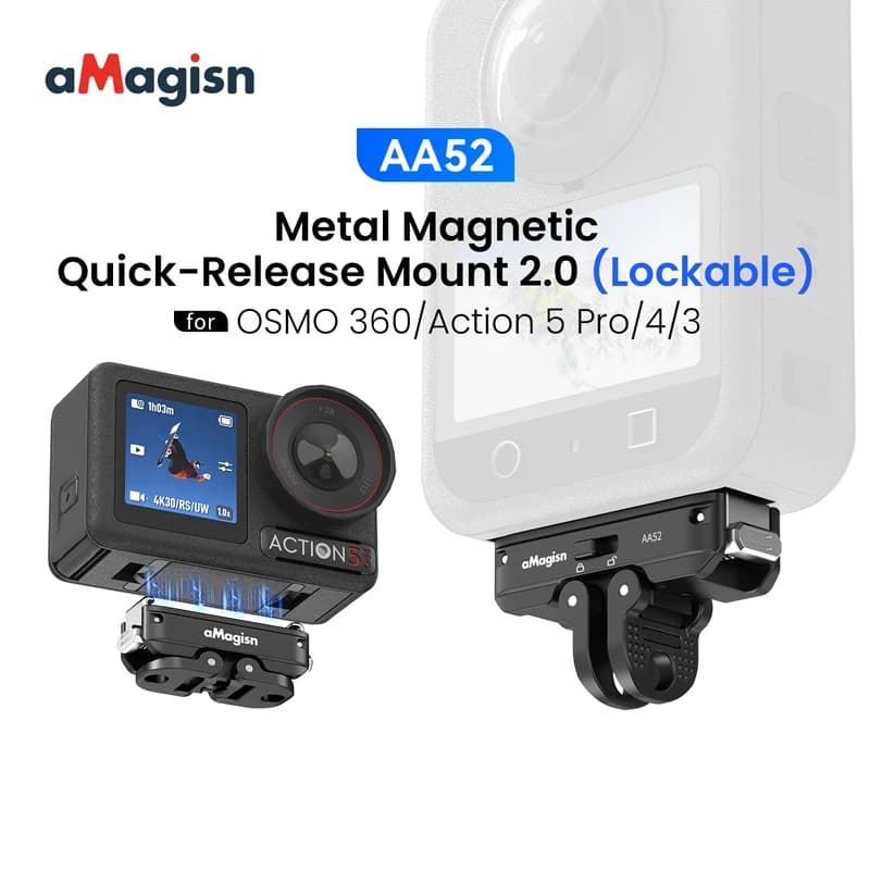 Adattatore Magnetico in Metallo a Due Artigli per Fotocamera DJI Osmo 360 Action 5Pro/4/3, Base di Montaggio Pieghevole a Sgancio Rapido, Accessori
