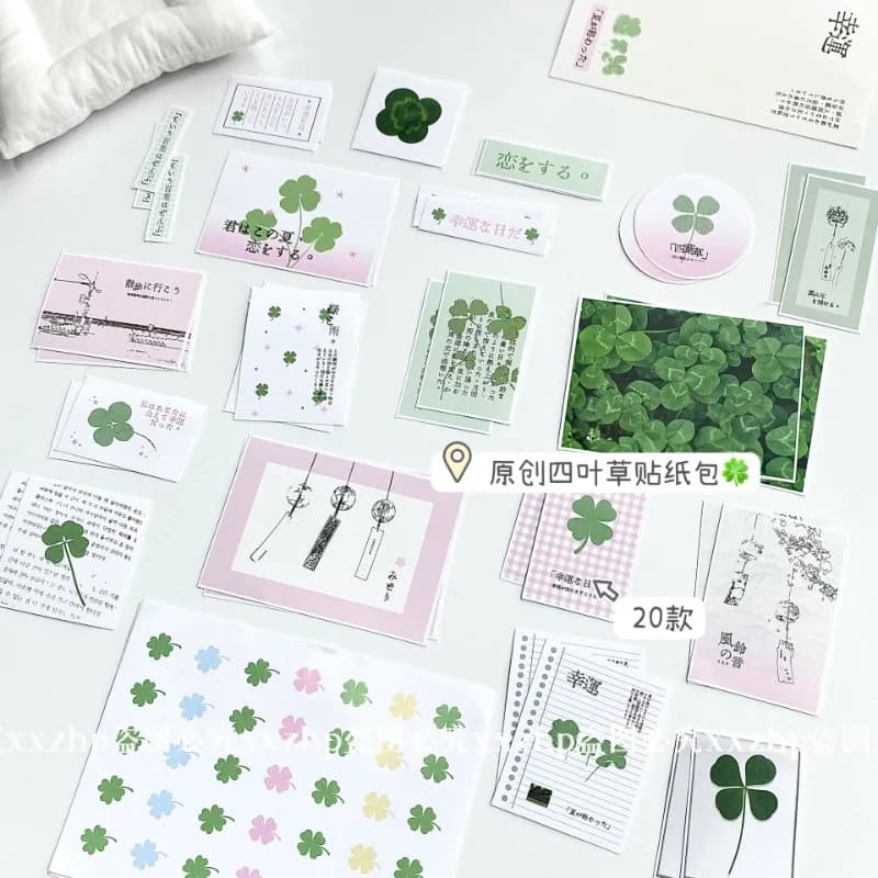 40pcs/set Retro Anime Japanese Clover Scrapbook Sticker Cute Simplicity Journaling Sticker DIY Decor Laptop Stationery Sticker