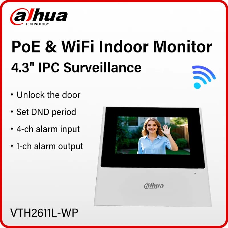 Dahua VTH2611L-WP Monitor Interno WiFi 4.3" con Schermo per Telecamera IP, Sistema Videocitofonico VTO PoE Completamente Digitale VTH