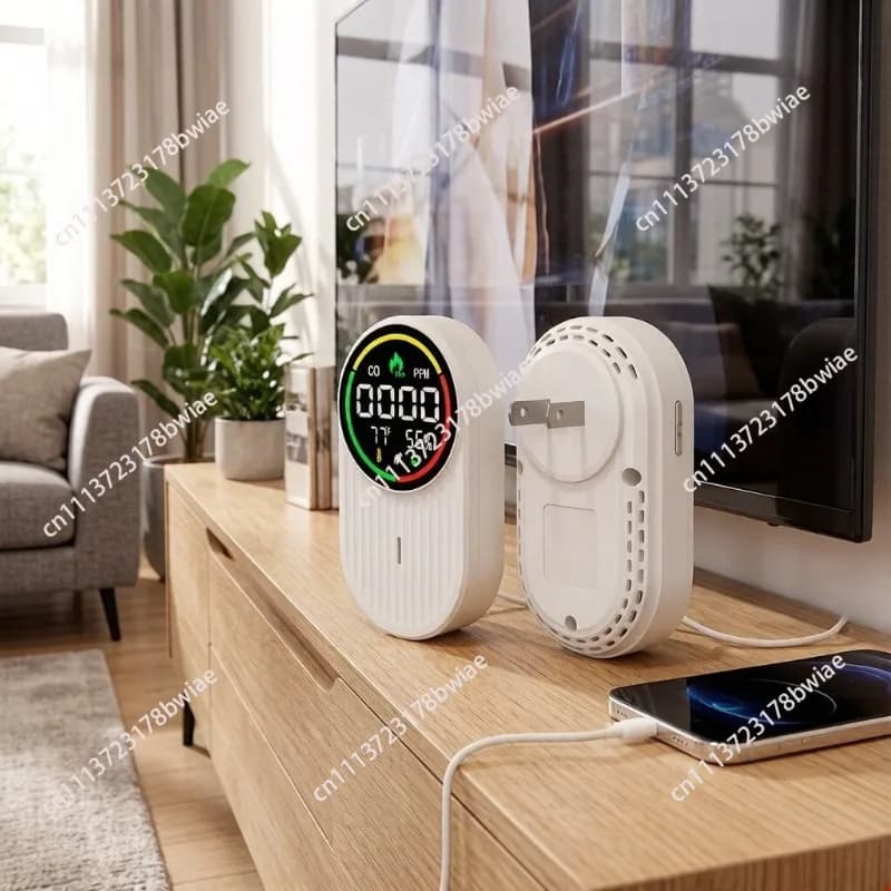 Combustible Gas Temperature Humidity 4-in-1 Detector Smart Carbon Monoxide Alarm with Digital Display
