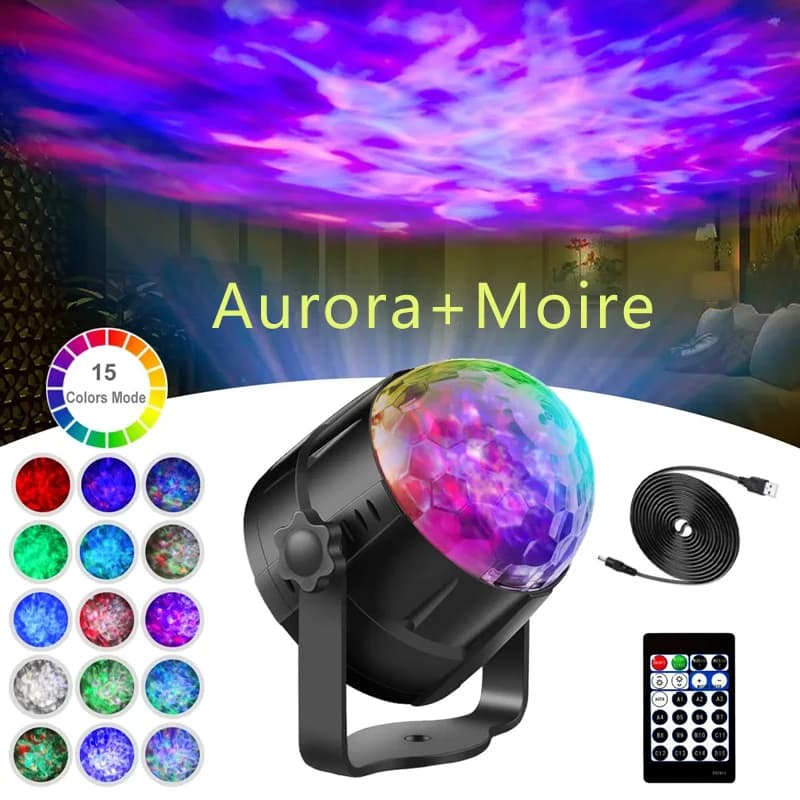 Lampada a Sfera Disco LED Attivata dal Suono con 15 Colori, Rotante, con Telecomando per Casa, Auto, Feste, Club e Decorazioni per Bambini