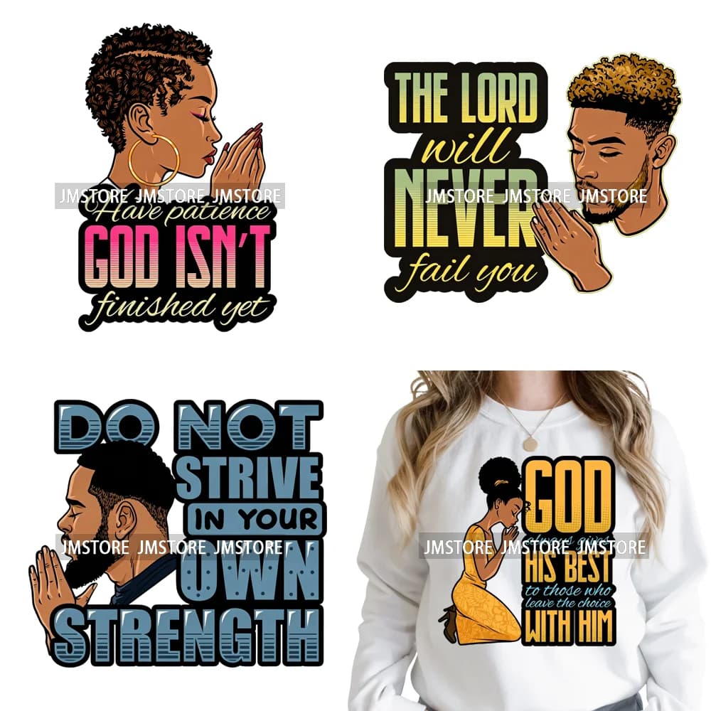 Praying God Christian Quote Pray Faith Hope Black Woman Iron on Washable DTF Heat Transfers Stickers Ready to Press for T-shirts
