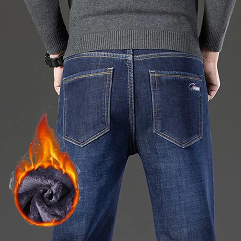 Jeans ispessiti foderati in pile autunno inverno da uomo Pantaloni in denim elasticizzati dritti larghi alla moda maschile Pantaloni casual intelligenti caldi