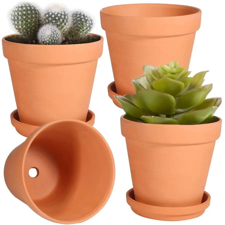 8 inch terracotta vase for plants with underwater, flower pot with tray, 8 small terracotta vases with drainage hole, ideal for plants