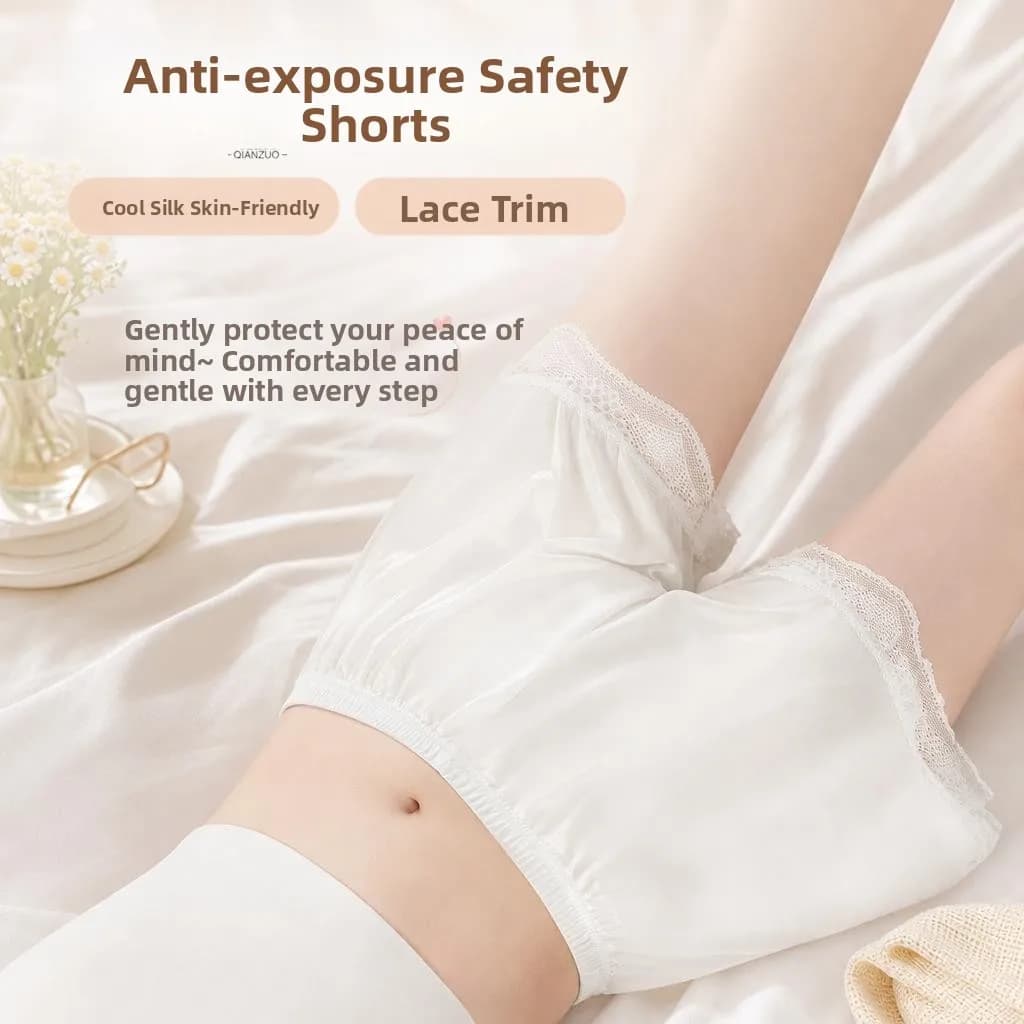 Lace Safety Pants Women's Summer Thin Loose Fit High Waist Bottoming Shorts Ice Silk Anti-Light Walking Briefs Underwear