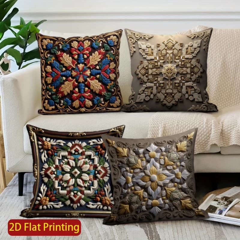 Decorative cushions with 2D intricate floral pattern, suitable for sofa, bedroom, car.