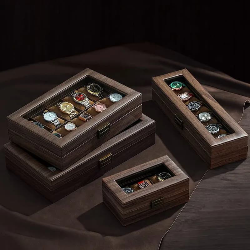 Custodia per orologio con scatola per orologio in pelle PU con piano in vetro