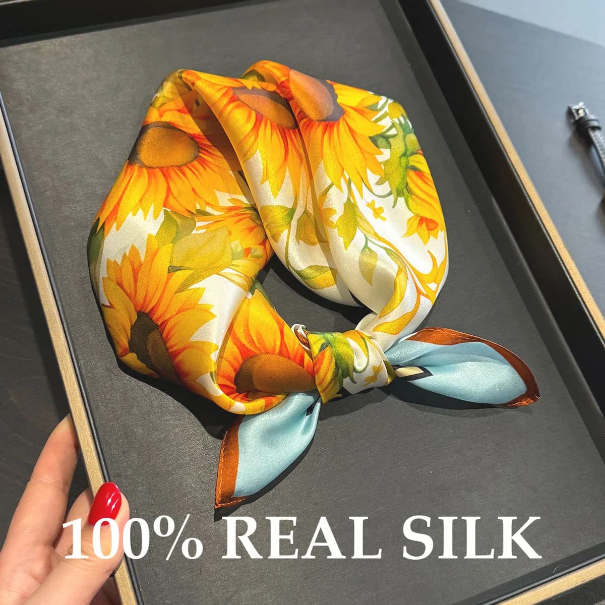 New 100% Pure Silk Women's Summer Scarf, Breathable Square Bandana with Solar Protection, Hair Scarf, Collar Scarf, Bag Accessories