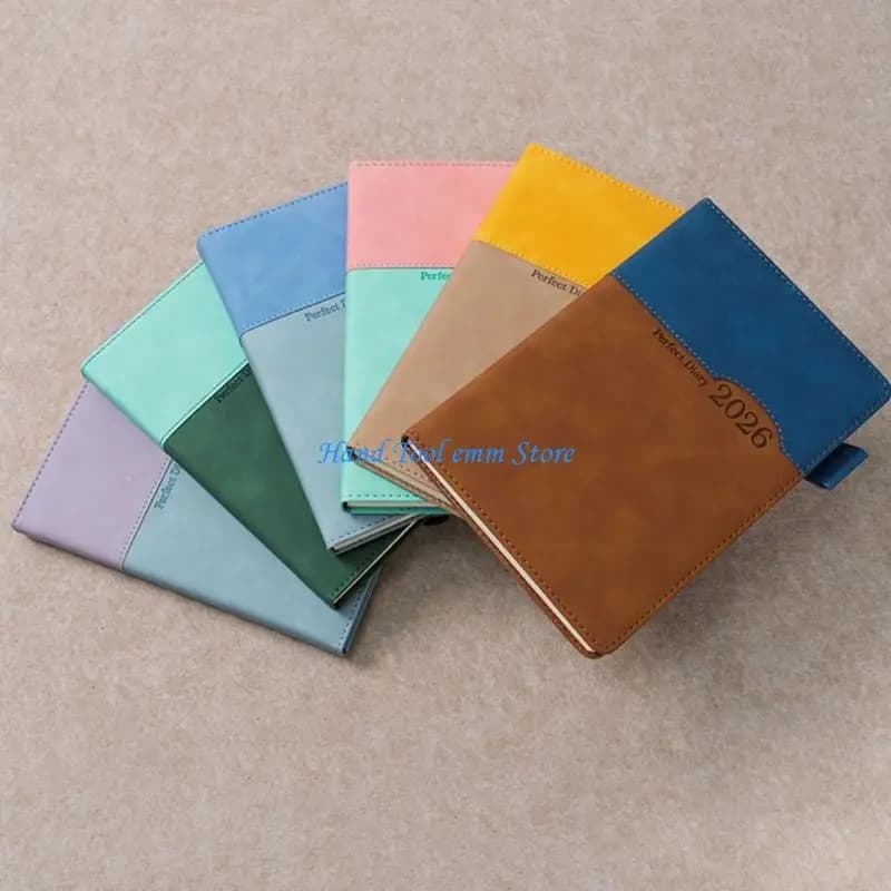 H37F 2026 Academic Planner Daily Journal 400 Pages Dated PU Leather Day Planner For Schedules Task Management 8.38x5.7Inch
