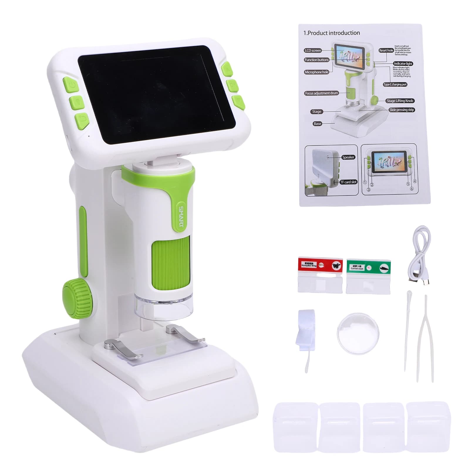 Microscopio Digitale per Bambini 1600X con Schermo da 4 Pollici 1080P, Microscopio Portatile Educativo per Scienza