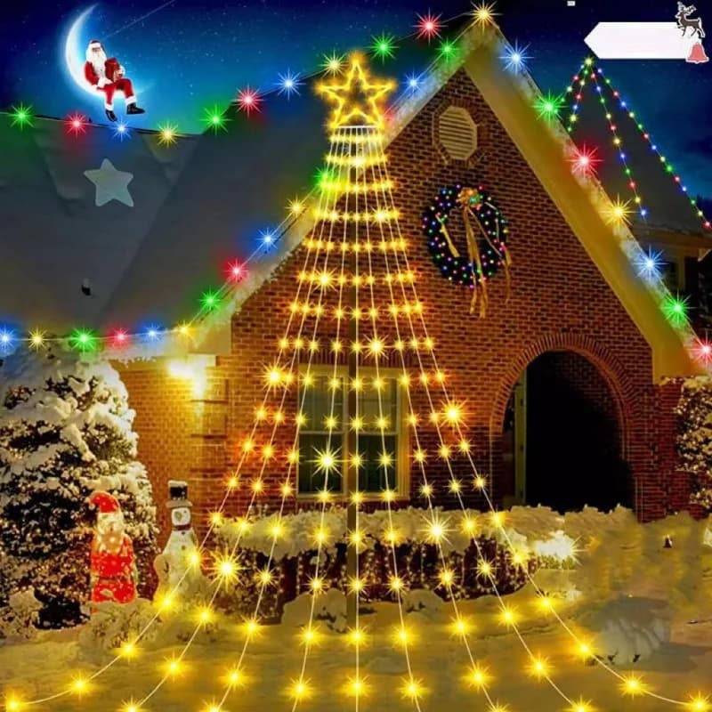 Luci a cascata a stella a LED 200/280 con 8 modalità Luci da campeggio con telecomando alimentate tramite USB Luci natalizie per interni ed esterni