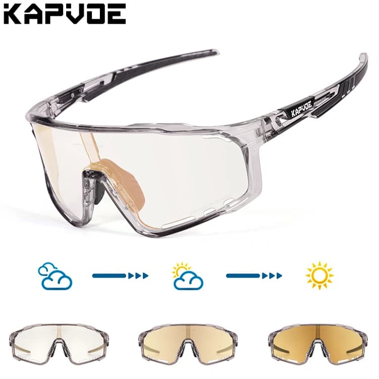 Kapvoe Color Photochromic Cycling Glasses MTB Sunglasses for Men Women Sport Speed Mountain Bike Bicycle Cycl Eyewear Goggle