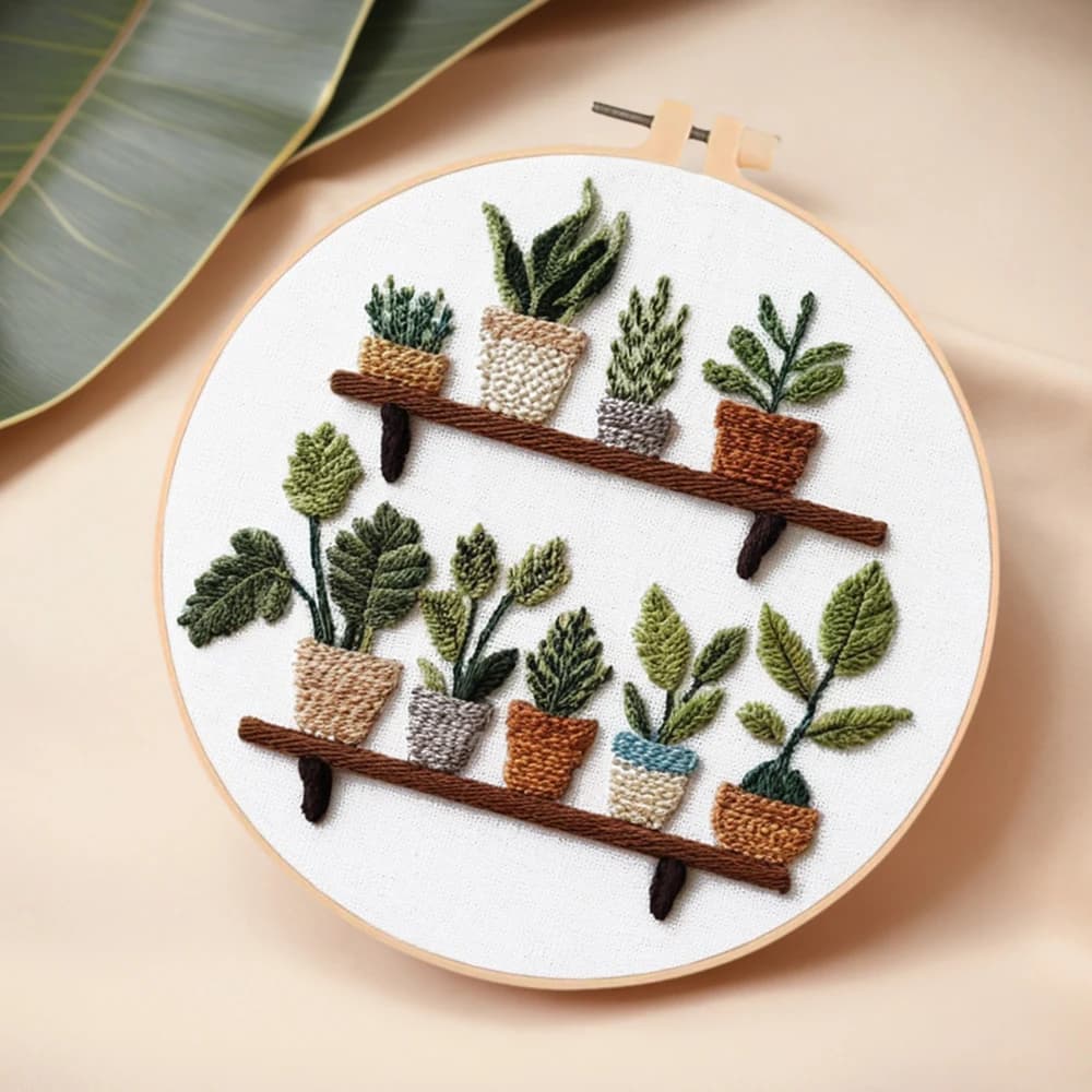 Evershine Embroidery Kit With Hoop Potted Flower Pattern Sewing Needle Handmade Embroidery Suitable For Beginners Wall Decor