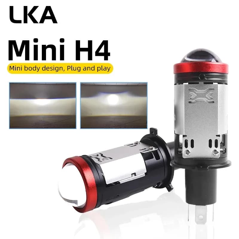 Nuovo Faro Proiettore Bi-LED H4 Mini Plug and Play con Lente Halo Fish Eye, Abbaglianti e Anabbaglianti, Lampadina LED per Auto e Moto