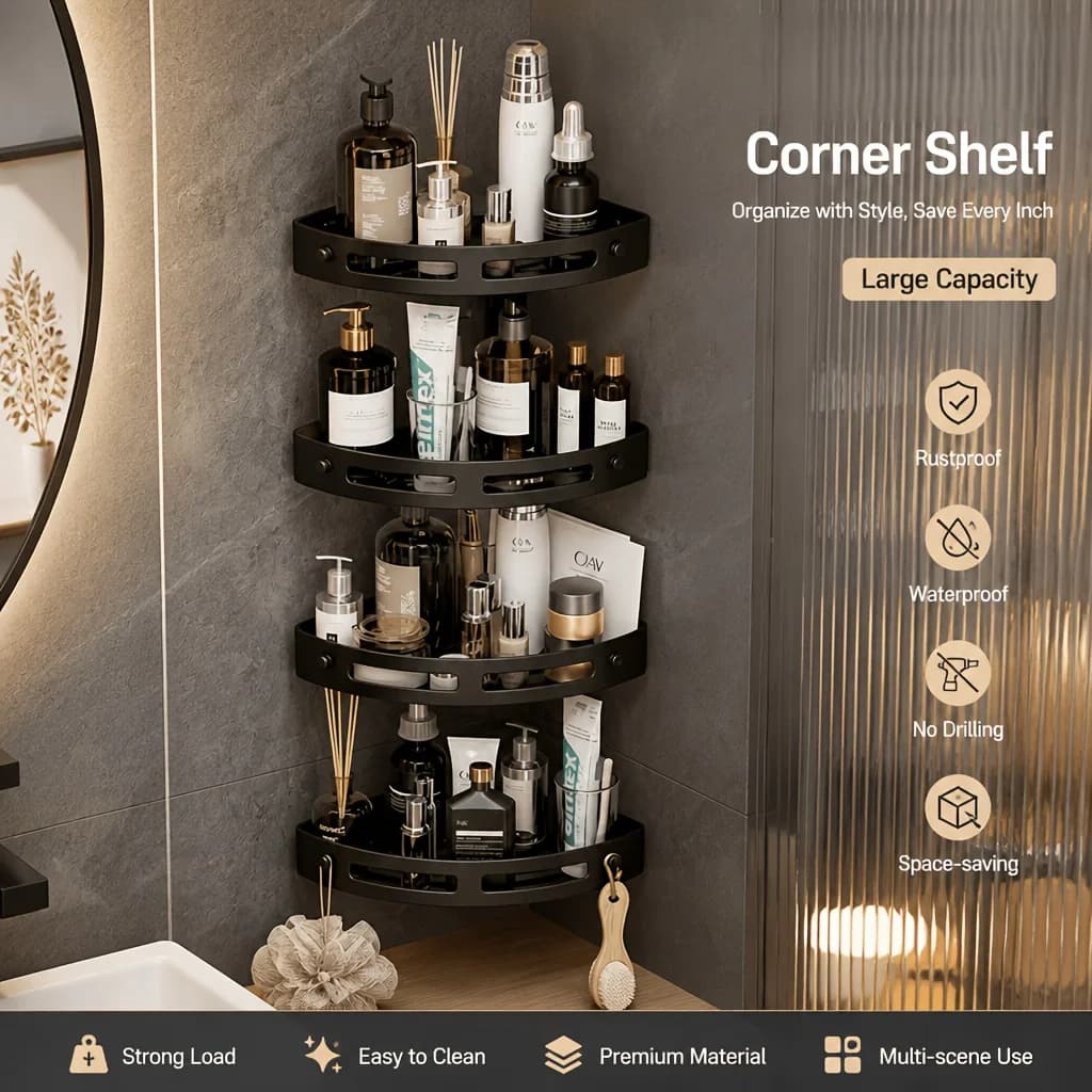 Version 2.0 Adhesive Bathroom/Toilet Shelf (Drill-Free) – Includes Bonus Wall-Mount Storage Rack (No-Nail Installation)