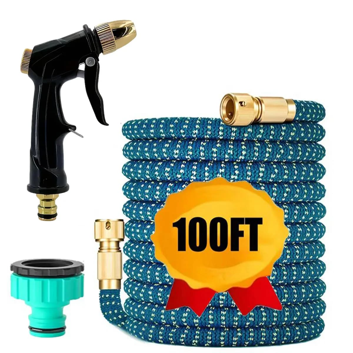 Tubo da Giardino Retrattile, Pistola ad Acqua ad Alta Pressione, Multifunzionale, Giunto Bimetallico, Tubo da Giardino, Accessori per Lavaggio Auto 25FT-100FT