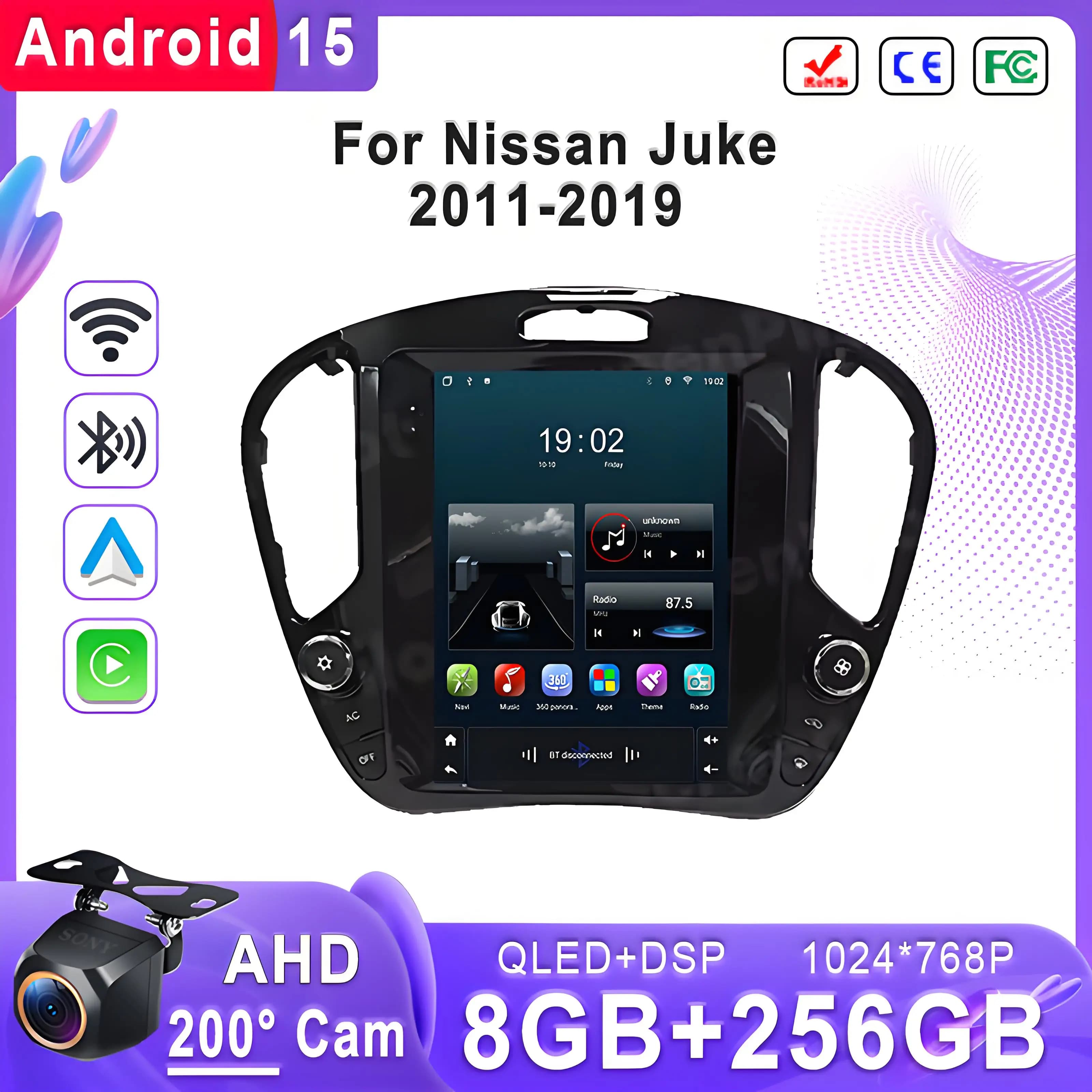 9.7 inches Android 15 2K Incell Multimedia Screen Stereo Plug and Play For Nissan Juke 2011-2019 high performance CPU Dash Cam 4G