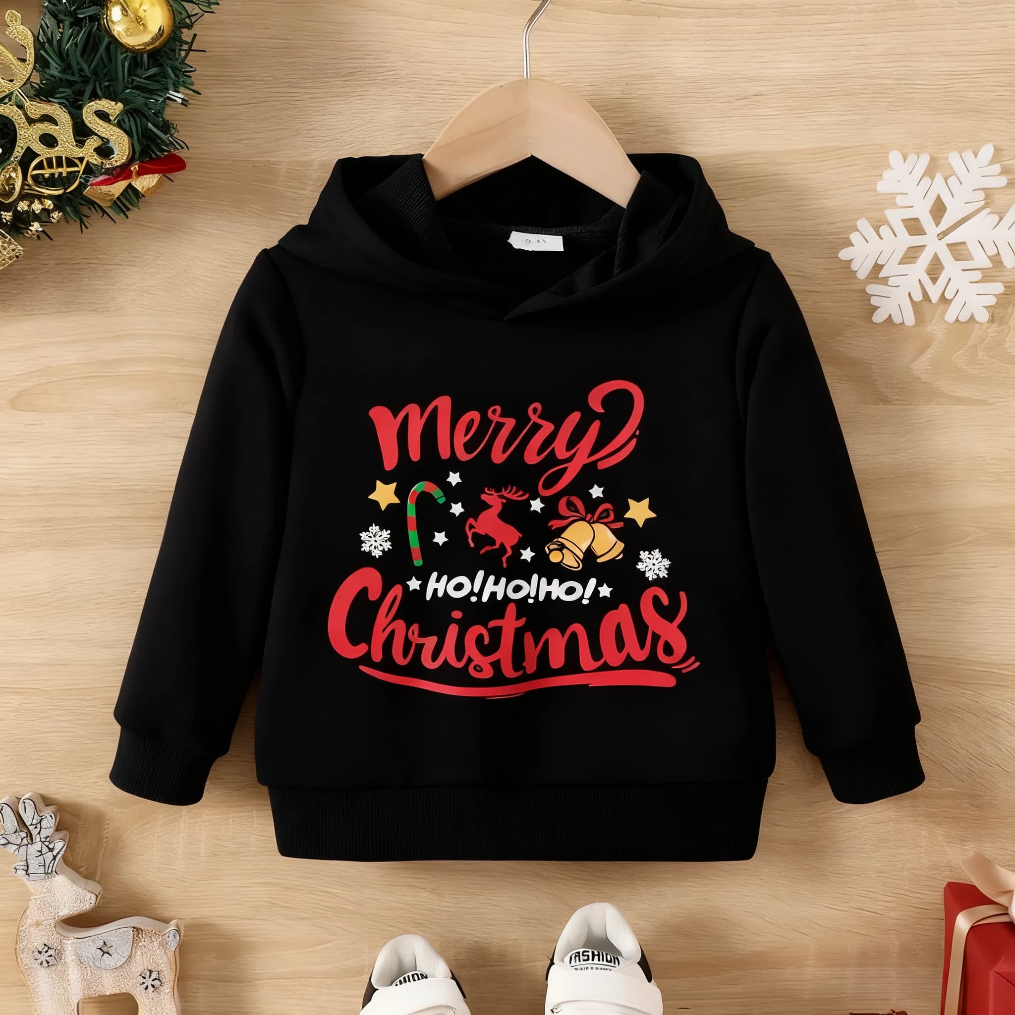 Felpa con cappuccio per bambini con stampa elemento natalizio Ragazzo Ragazza Autunno Inverno Vacanza quotidiana all'aperto Abbigliamento sportivo caldo allentato casual