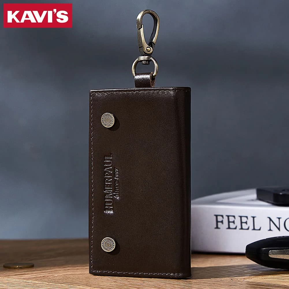 KAVIS 100% genuino per uomo portafoglio senior strato superiore in pelle di mucca con clip per carte portachiavi stile borsa regalo popolare di valore eccellente