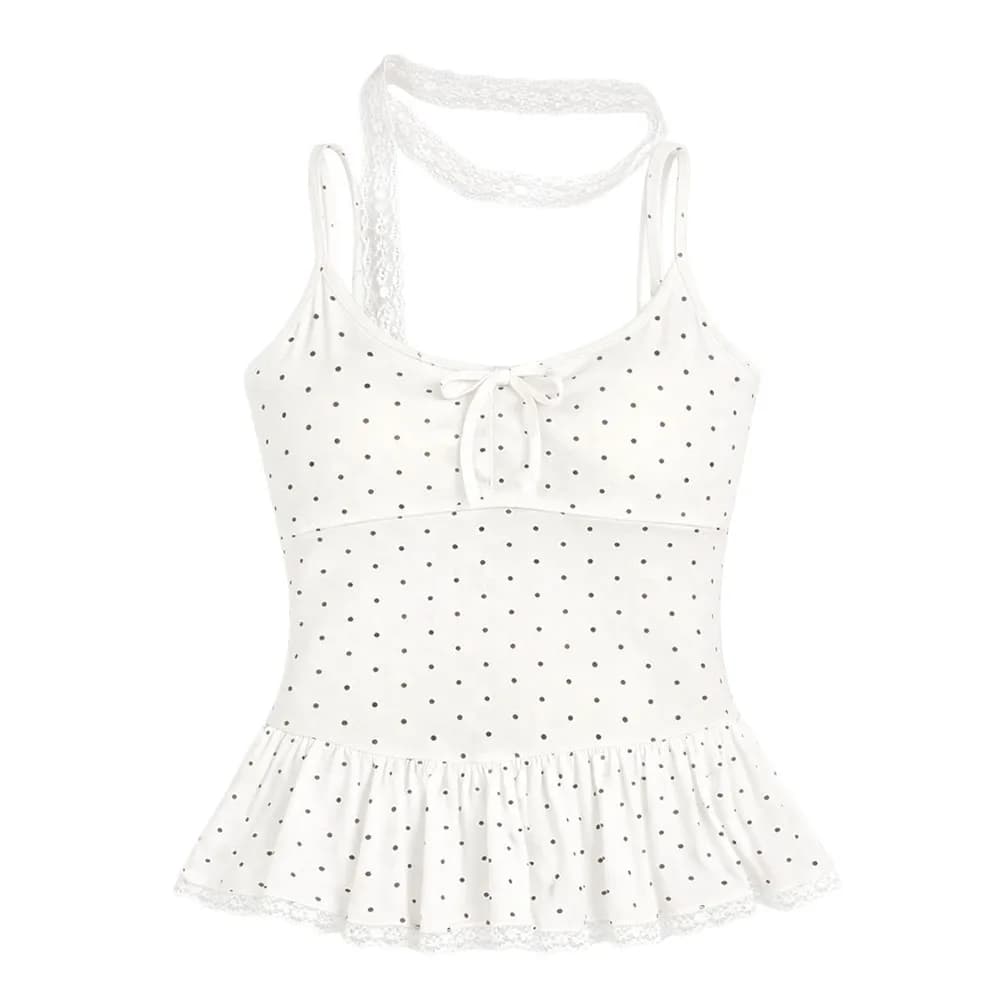 Gifts Polka Dot Camisole Tank V-neck Bow Camisole Slim-fit Sexy Lace Scarf Ribbon Vest Top