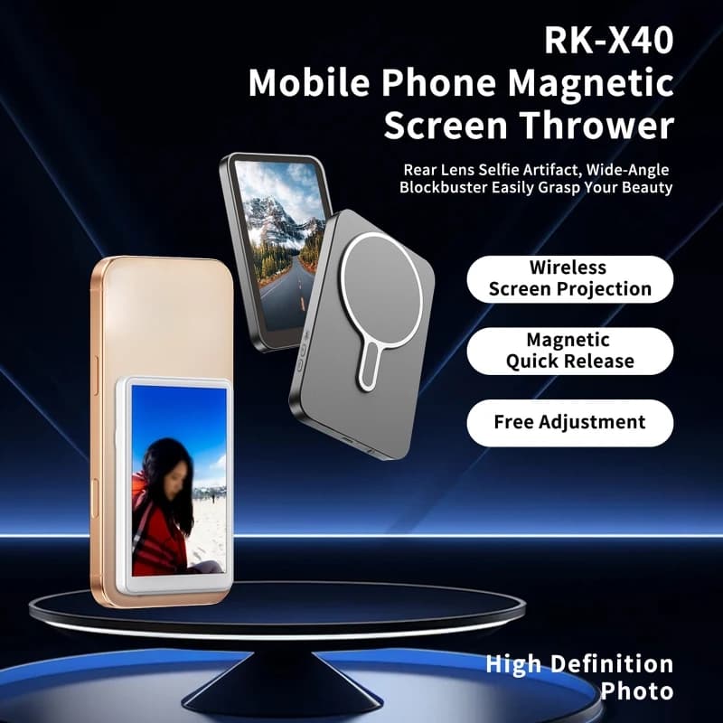 Proiettore Wireless per Selfie con Schermo Magnetico per Telefono, Display Posteriore per Selfie, Dispositivo con Schermo Mirroring per Live Streaming e Fotografia Selfie