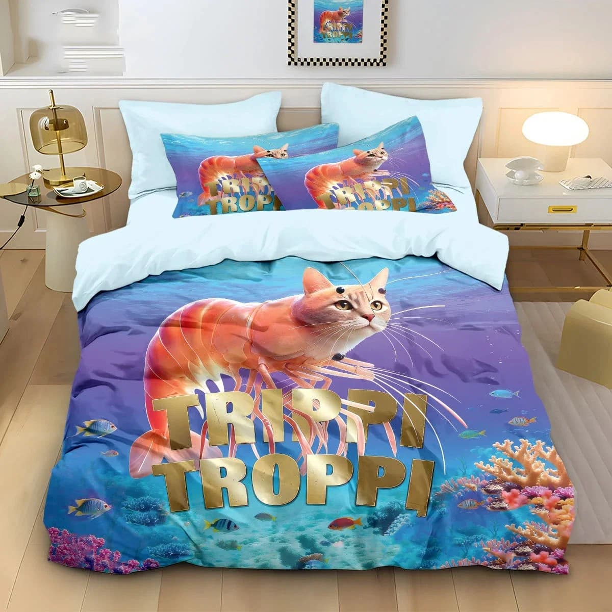 Ai Set copripiumino Brainrot italiano Tung Tung Set biancheria da letto Sahur Copri letto cartone animato Set copripiumino Sahur Decorazioni per la casa