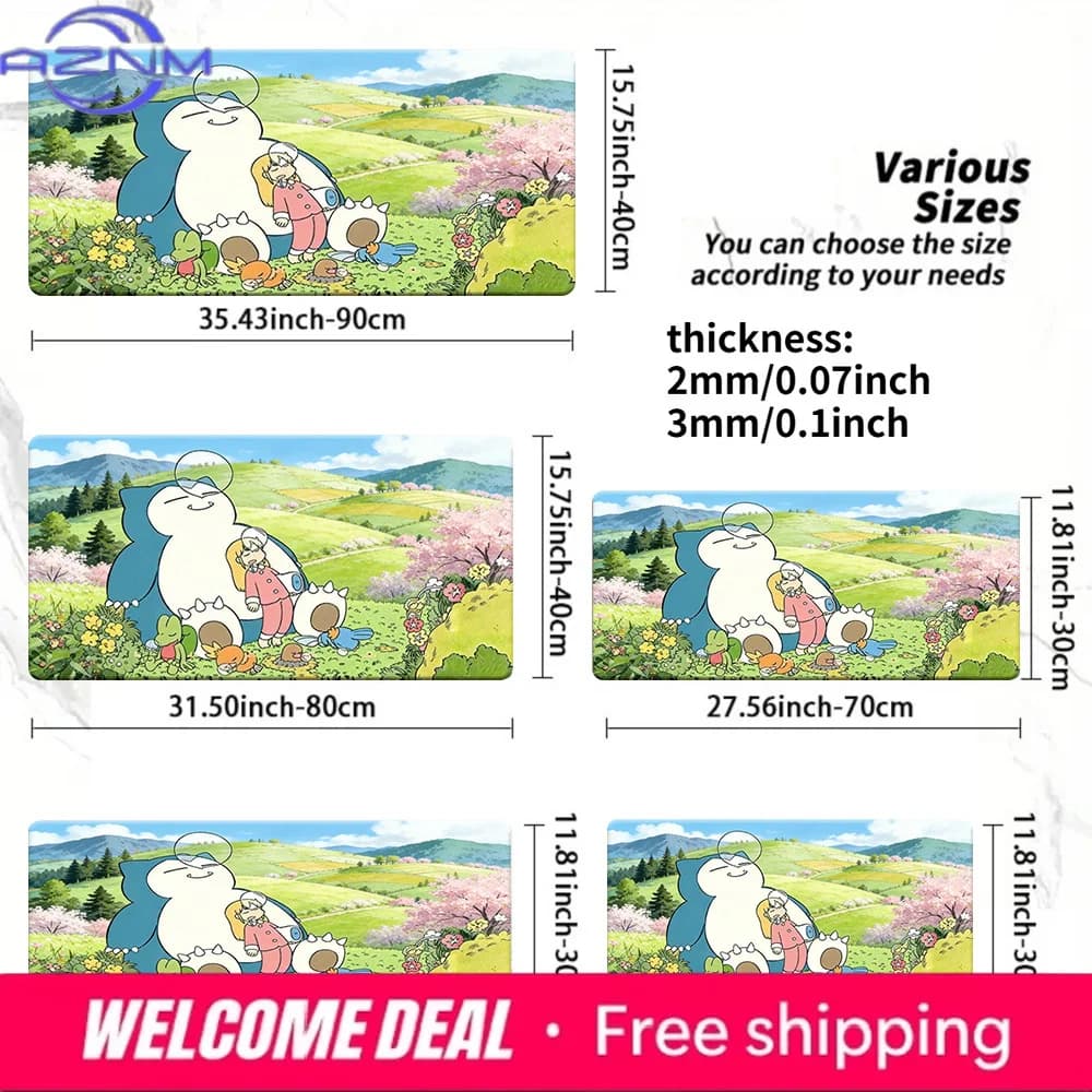 Tappetino per mouse da gioco Snorlax & Friends Cherry Blossom Hill con base in gomma antiscivolo