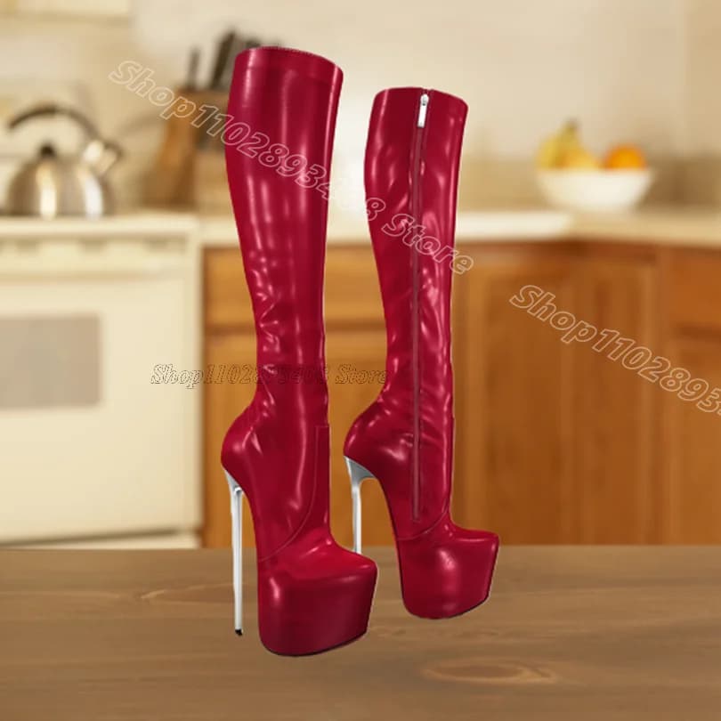 Stivali con Tacco Rosso in Metallo, Cerniera Laterale, Punta Tonda, Piattaforma Primaverile, Stile Britannico, Stivali Casual da Donna alla Moda 2026 Zapatos Para Mujere