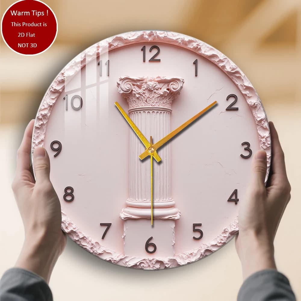 Tempered Glass Wall Clock Rose Clock with Greek Column Suitable for Wall Decorations or Table Display everywhere