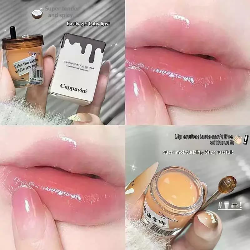 Maschera labbra Cappuvini Milk Tea Cup, ammorbidisce le labbra screpolate, rimuove la pelle morta, trattamento per labbra secche, esfoliante per labbra, maschera labbra nutriente.
