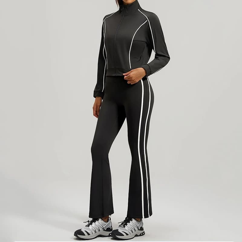Completo Yoga Donna Primavera 2026: Set 2 Pezzi con Giacca Corta con Zip e Leggings a Vita Alta a Gamba Larga Svasati, Abbigliamento Sportivo ad Alta Elasticità