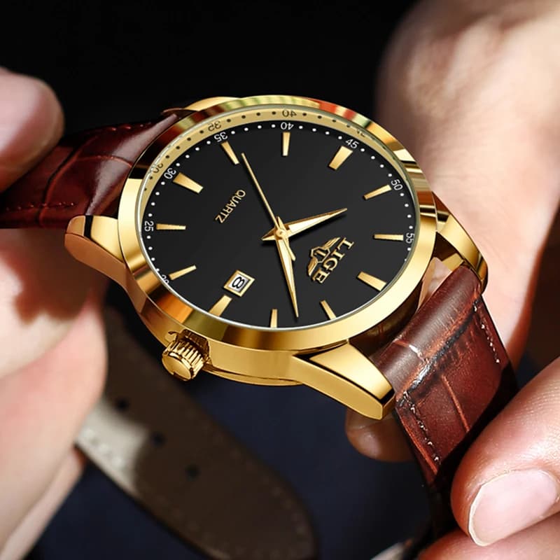 LIGE Men's Watches Luxury Top Brand Military Quartz Watch for Men Fashion Waterproof Leather Chronograph Sports Montre Homme+BOX