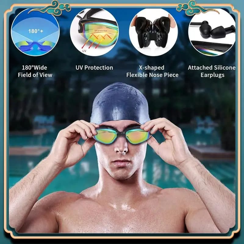 Latest swim glasses with ear plug design, waterproof, anti-fog, UV-resistant, suitable for men, women and adolescents