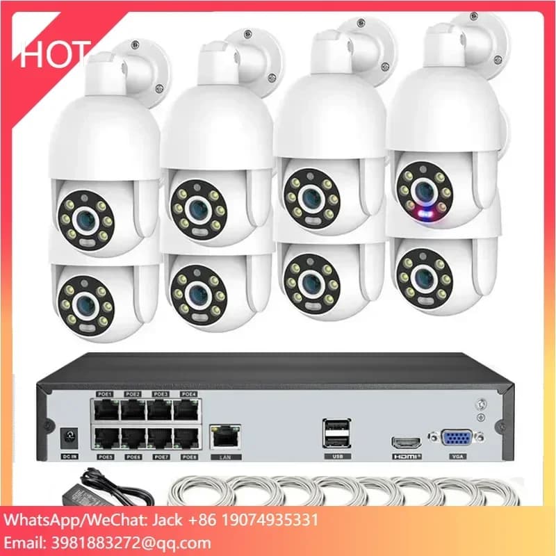 Sistema di Telecamere NVR PoE 4K 8MP a 8 Canali H265 con Allarme Luminoso Rosso e Blu, Kit di Sicurezza PTZ Dome da Esterno 4MP con Tracciamento Automatico Umano