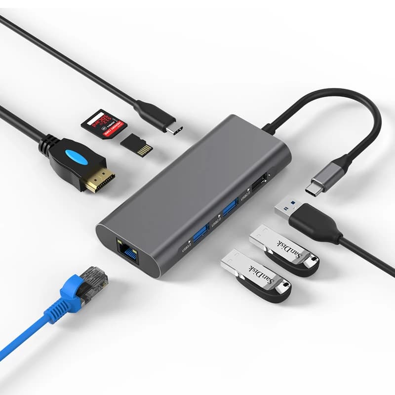 8In1 8 In 1 Hub USB C USB Tipo C a USB 3.0 Splitter 100W PD Carica Lettore di schede SD/TF Adattatore Lan RJ45 4K HDTV per laptop di tipo C