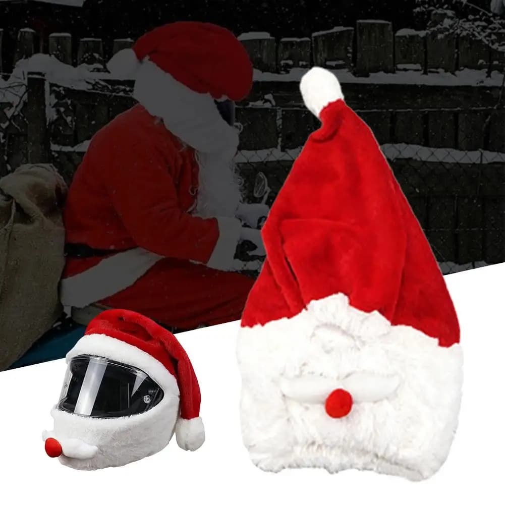Copri casco da motociclista natalizio in peluche Copri casco integrale Divertente cappello natalizio da Babbo Natale per uomo Donna Equitazione Sci