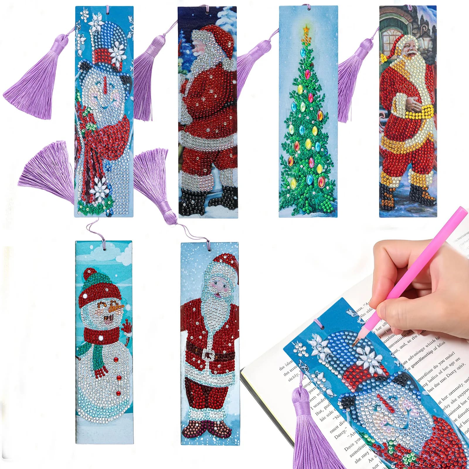 1-Piece Diamond Painting set Bookmark Christmas pattern acrylic Material suitable for School season, Christmas gifts
