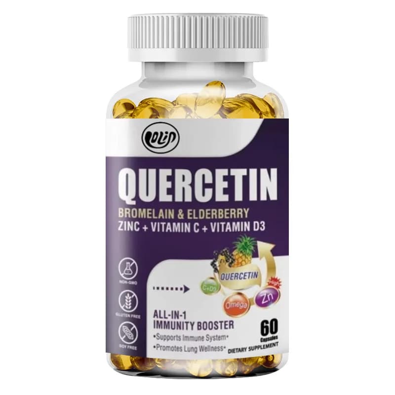 Capsule di Quercetina 500mg con Bromelina, Vitamine C e D3, Zinco e Sambuco - Integratori per il Sistema Immunitario - 60 Capsule