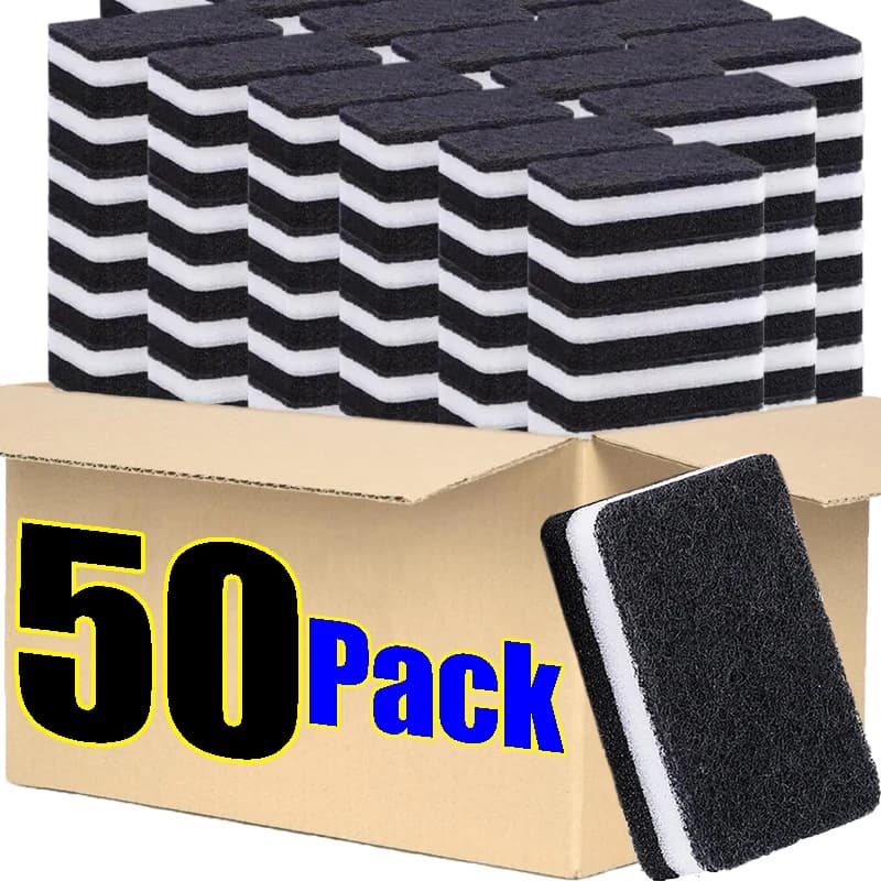50/5PCS Thickened Sponge Black Clip White Double-sided Household Kitchen Restaurant Cleaning Dishwashing Cloth Rag Pot Brush