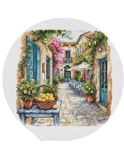 Kit da ricamo a punto croce non stampato 16CT 14CT, motivo Fiori e negozio di strada, Arte del ricamo fai da te, Lavorazione a mano, Decorazione per la casa