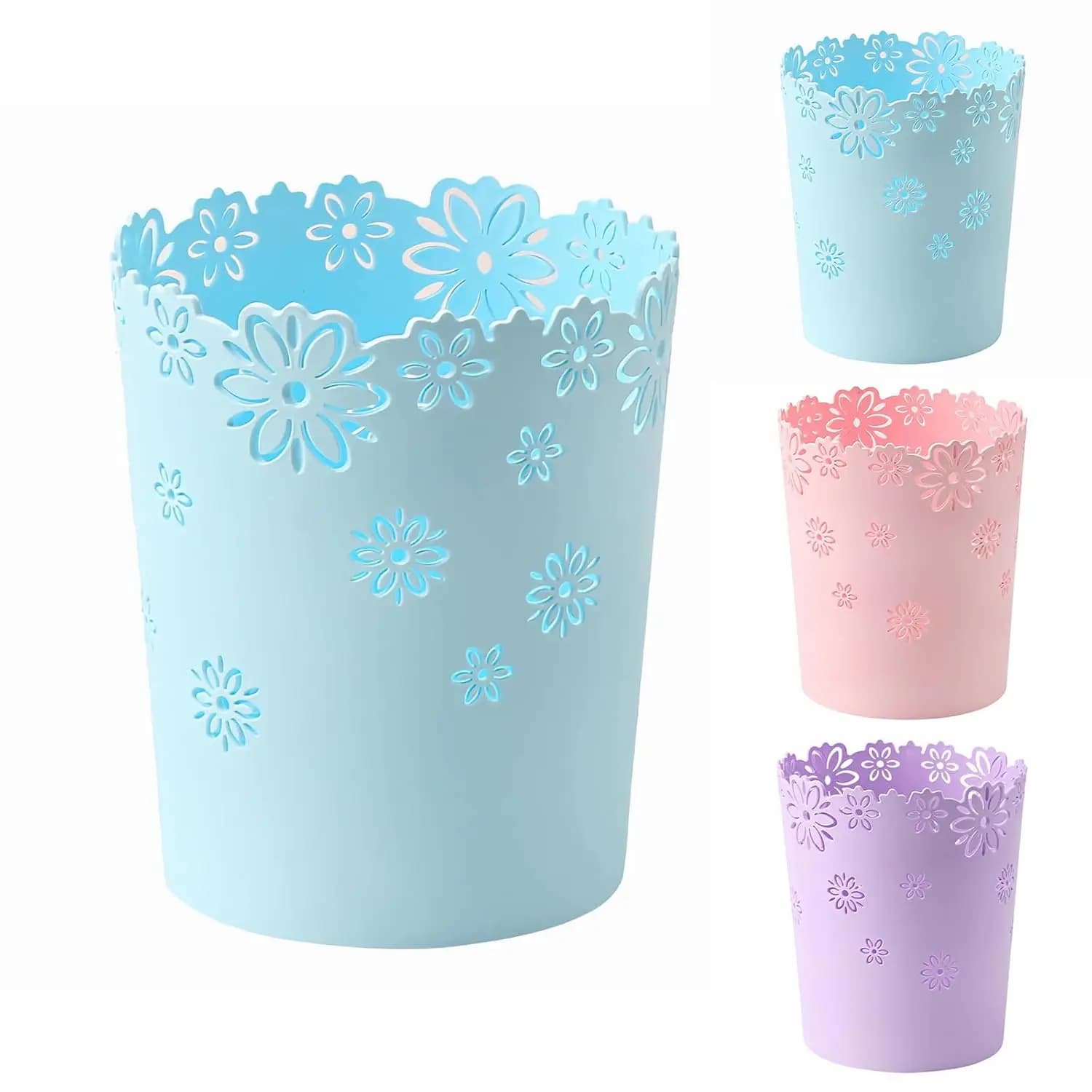 Mini Cestino Blu da 1,8 Galloni, a Forma di Fiore Cavo, Cestino in Plastica per Camera da Letto e Ufficio